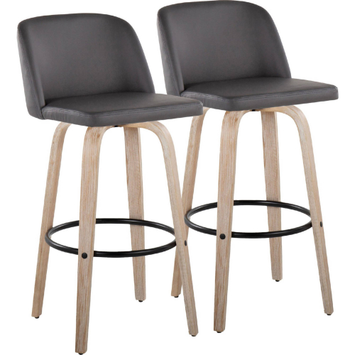 Toriano 26" Swivel Counter Stool in White Washed Wood & Grey Leatherette (Set of 2)